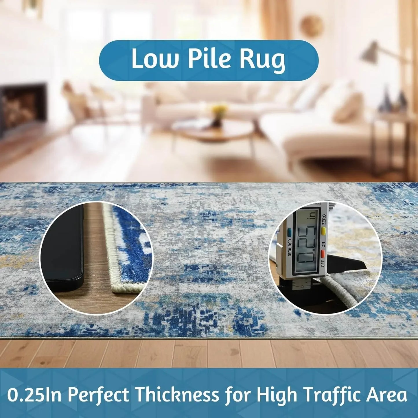 Modern Abstract Washable Area Rugs  Stain Resistant Non Slip Large Blue Soft Indoor Carpet for Home Decor