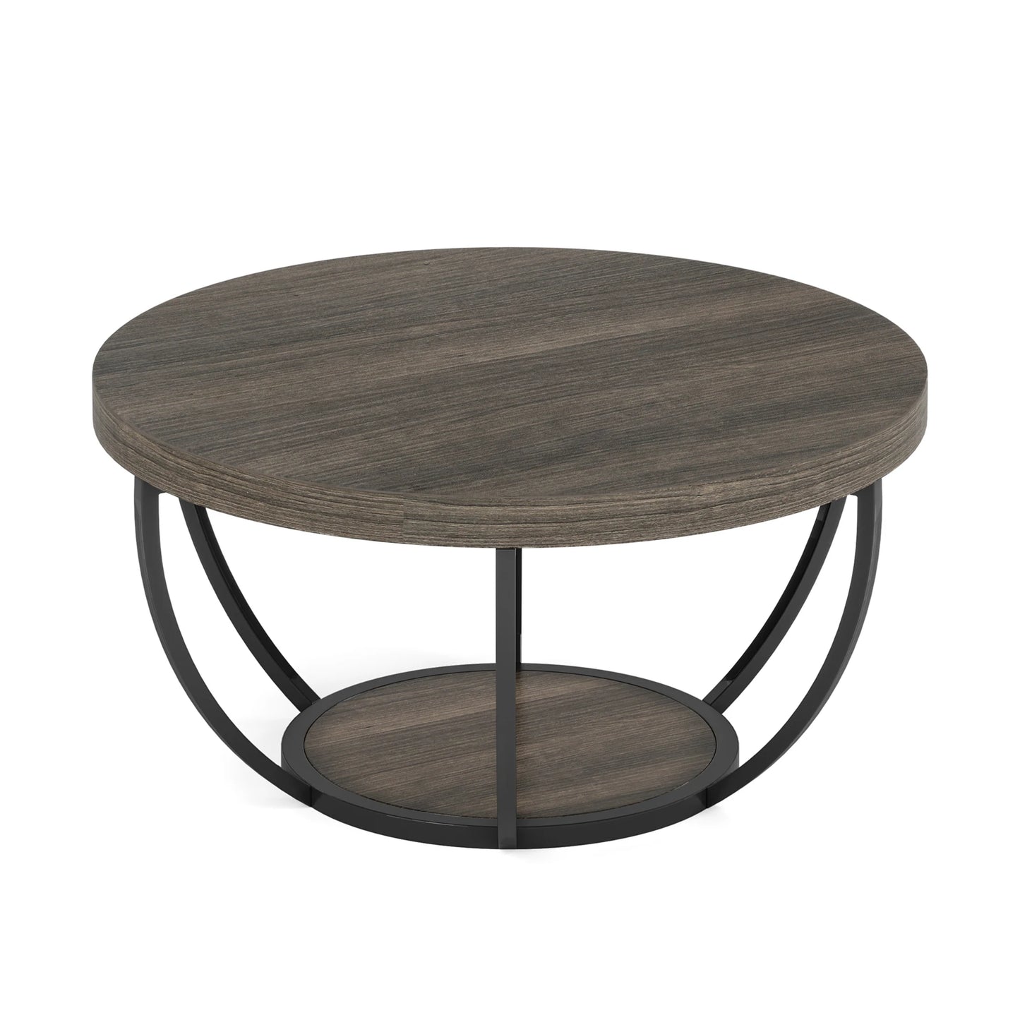 Tribesigns 31.7" Round Coffee Table, Industrial 2-Tier Circle Coffee Table with Storage Shelves, Modern