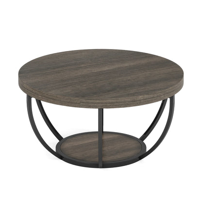 Tribesigns 31.7" Round Coffee Table, Industrial 2-Tier Circle Coffee Table with Storage Shelves, Modern
