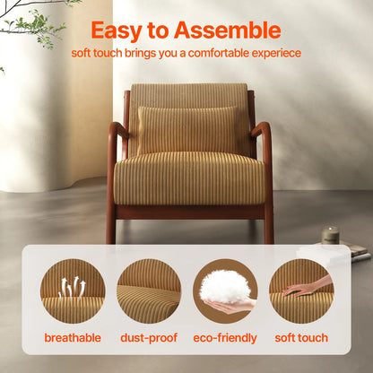 Mid Century Modern Accent Chair, Comfy Fabric Reading Chair with Solid Wood Frame, Easy Assembly Armchair for Living Room ，Bedro