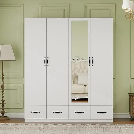 Wooden Armoire Wardrobe Closet：Large Wardrobe Closet with 4 Doors, 3 Drawers for Tall Cabinet, Wardrobe Cabinet for Bedroom with