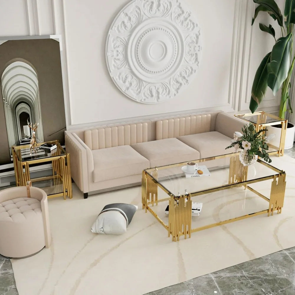 Modern Stainless Steel Leg Square Clear Tempered Glass End Table for Living Room and Sofa Side