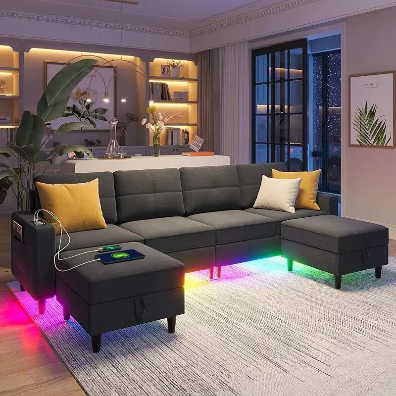 RPD4-LED Couches for Living Room.Modular Sectional Sofa Set Storage Ottomans.Oversized U Shapped
