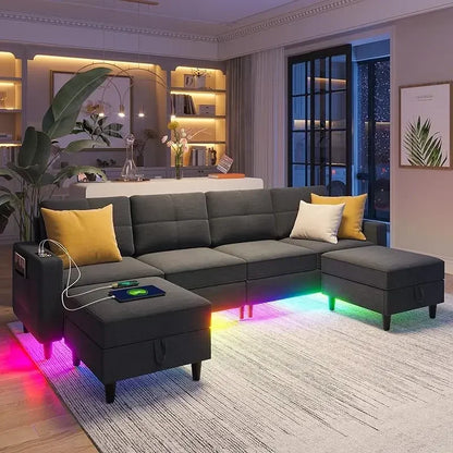 RPD4-LED Couches for Living Room.Modular Sectional Sofa Set Storage Ottomans.Oversized U Shapped