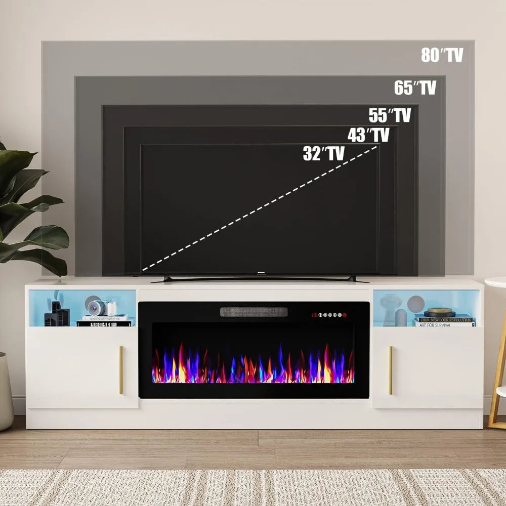 Fireplace with TV Stand 36" inch Electric Fireplace Up to 80" TVs, LED Light Entertainment Center, 70" Modern Wood High Gloss w