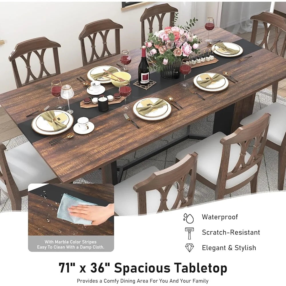Large Rectangular Dining Table Waterproof Top Adjust Modern Kitchen Table Family Gatherings Coffee Office Display Game