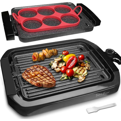 Baker's Friend Electric Indoor Griddle And Grill 2-in-1 Griddle Plate with Removable Indoor Grill Plate for Versatile Cooking