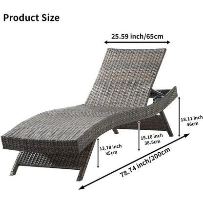 79'' Long Reclining Chaise Lounge Set (Set of 2), Outdoor Wicker Reclining Lounge Chair Patio Rattan