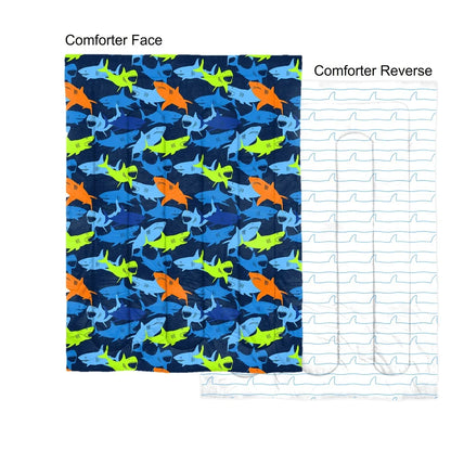 Kids Shark Adventure Full Bed In A Bag Set with Comforter Decorative Pillow 8 Piece Microfiber Bedding