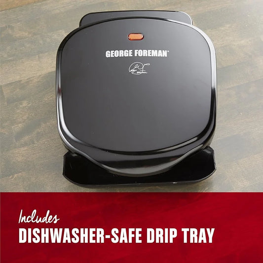 Compact Electric Indoor Grill and Panini Press 2-Serving Nonstick Plates Grease Management System