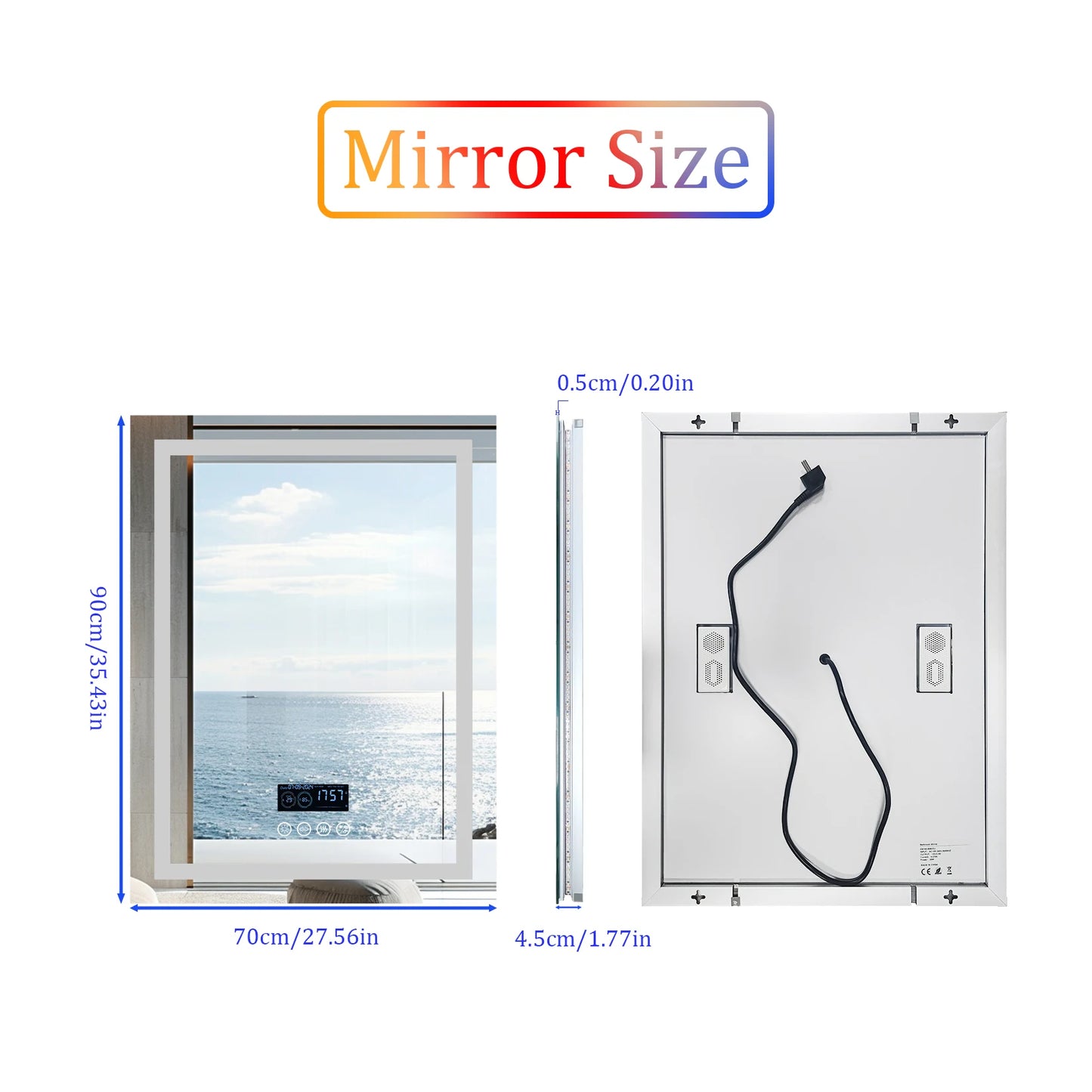 Large Illuminate Bluetooth Bathroom Mirror Time Display LED Lighted Full Length Dressing Mirror