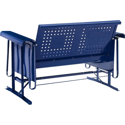 Retro Metal Outdoor Loveseat Glider, 2-Person Rocking Patio Bench for Porch, Deck, Navy Gloss