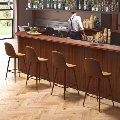 26" Swivel Bar Stools Set of 2 Ergonomic Counter Height Stools with Metal Legs Comfortable Faux Suede Upholstered Seating