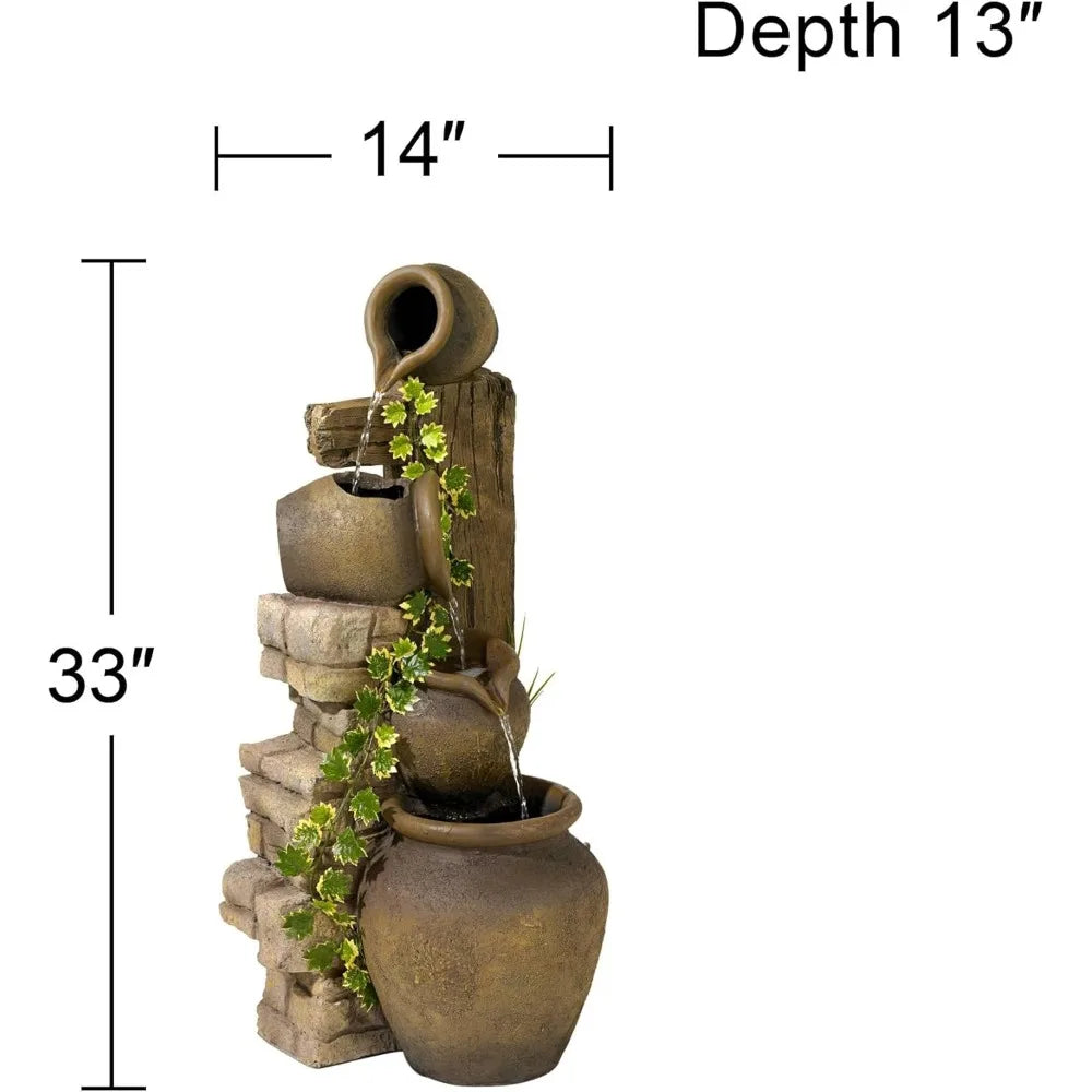 Four Jugs 33" High Large Rustic Indoor Outdoor Decor Faux Stone Floor Fountain Waterfall Cascading Standing Tiered Pot Water Fea
