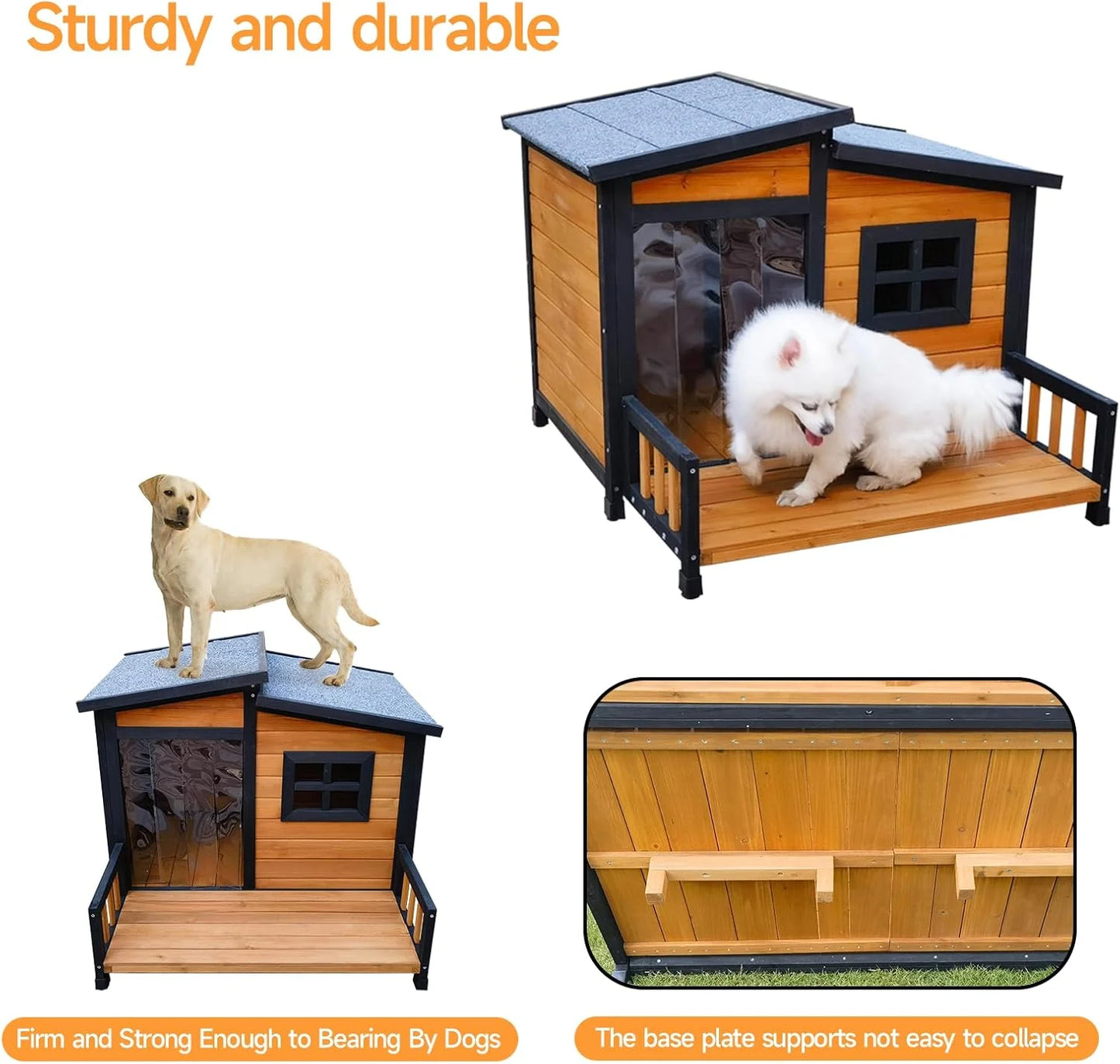 Large Indoor Outdoor Dog House,Wood Insulated Dog House,Weatherproof Outside Shelter with Elevated Floor,Easy to Assemble