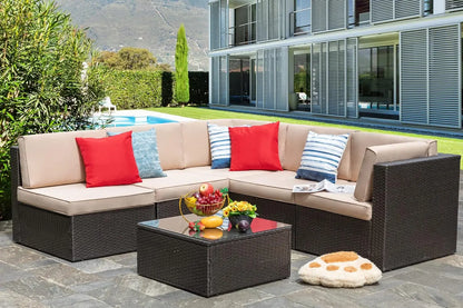 7 Piece Patio Furniture Set with Gas Fire Pit Table, Outdoor Conversation Sets Wicker Rattan Sectional Sofa with Coffee