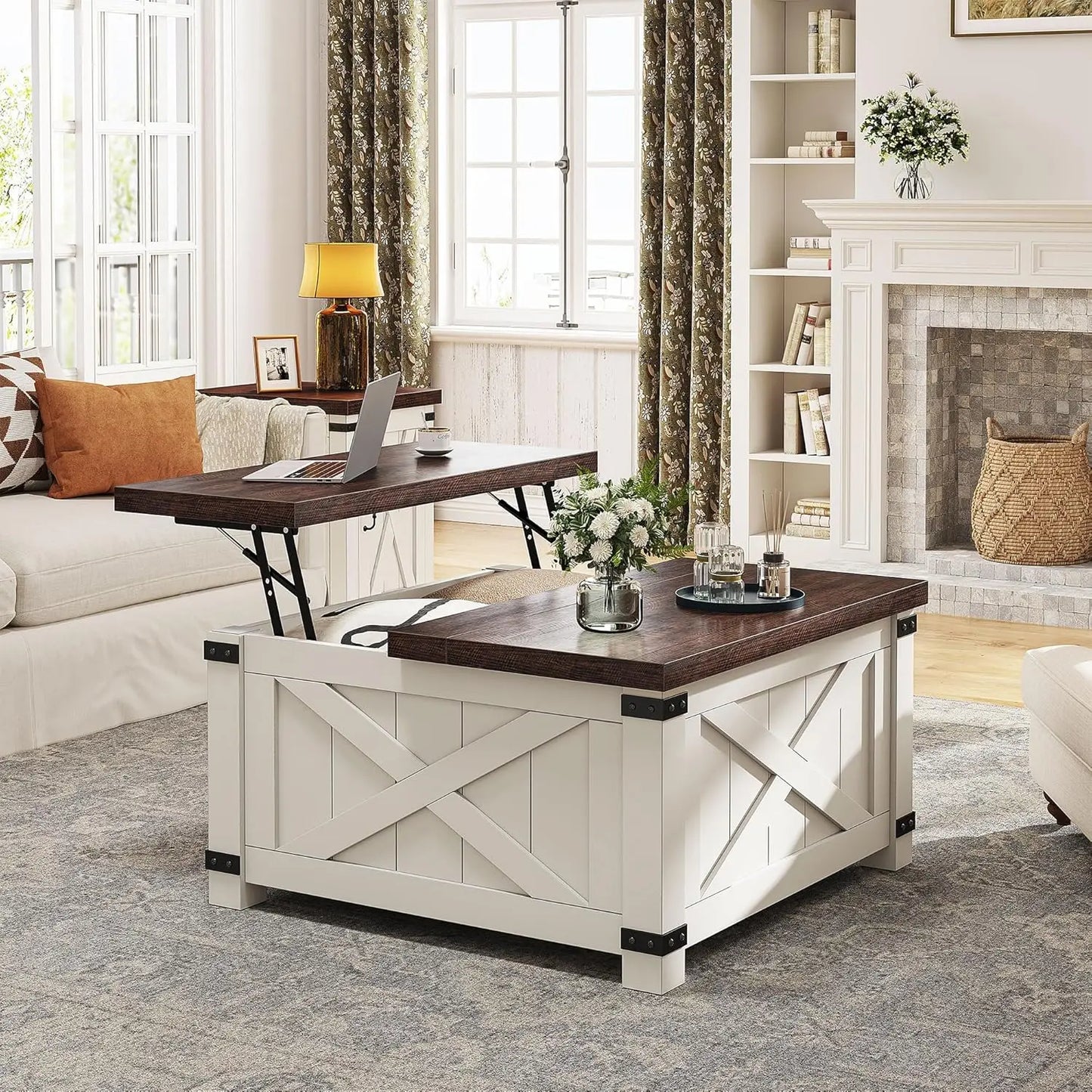 Lift Top Coffee Table with Storage, 35.7" W Square Coffee Tables for Living Room, Small Coffee Table with Large Hidden S