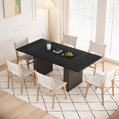 78 Inch Rectangular Dining Table for 6 to 10, Farmhouse Fluted Dining Kitchen Table, Modern Wood Long Dining Table