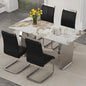 5-Piece Rectangular Faux Marble Dining Set with 4 White Chairs