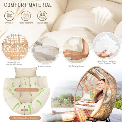 Wicker Patio Lounger with Ottoman, Oversized Rattan Egg Shaped Chair