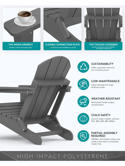Foldable Adirondack Chair Set of 4 for Patio Garden Outdoors Fire Pit-Gray