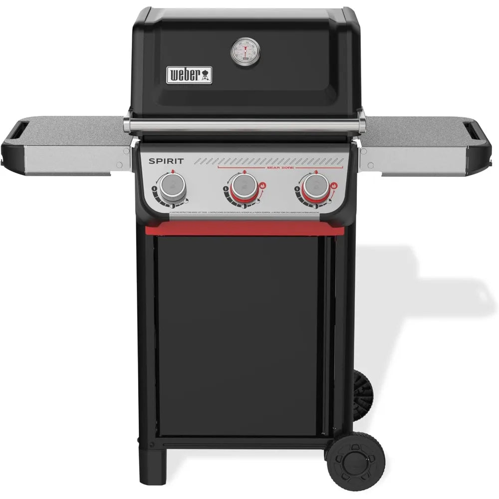 Outdoor Propane Gas Grill with 3 Burners and 2 Boost Burners Black Porcelain Enameled Cast Iron Grates