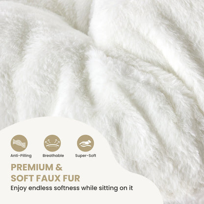 28IN Cozy Saucer Chairs Soft Faux Fur Large Size Folding Lounge Living Room Padded Seat Metal Frame Reading Chair Furniture