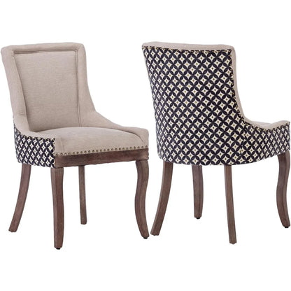 Modern Dining Chairs Set of 2 - High Back Upholstered Fabric Chairs with Solid Wood Legs for Dining Room