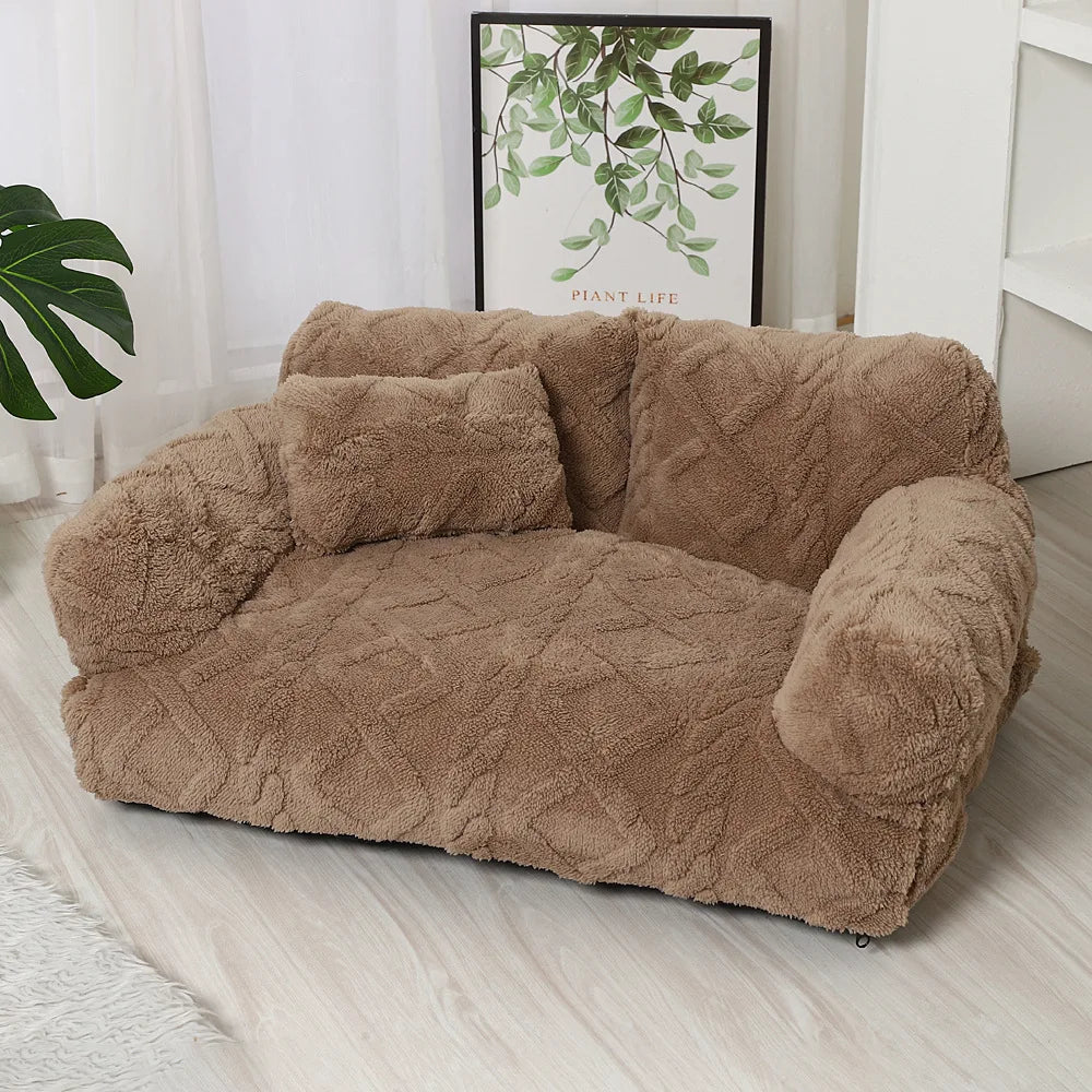 Plush Pet Sofa Bed - Extra Thick Winter Warmth Large Detachable Washable Dog Cat Cover Pet Sofa