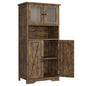 Free Standing Kitchen Pantry Cupboard with 4 Doors and Open Space 128cm Bathroom Tall Cabinet with Tempered Glass Doors