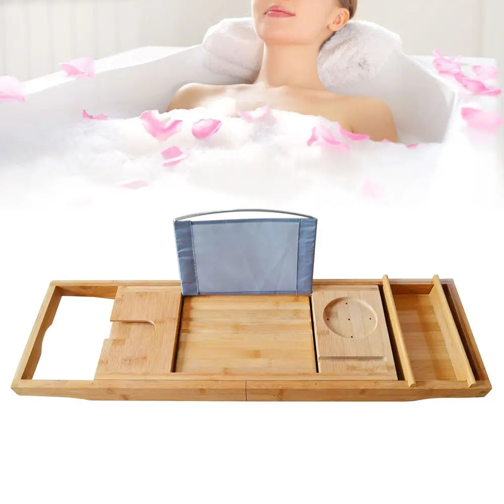 Bamboo Bath Tray Table Bathtub Caddy Tray Over the Tub Shelf Bath Holder