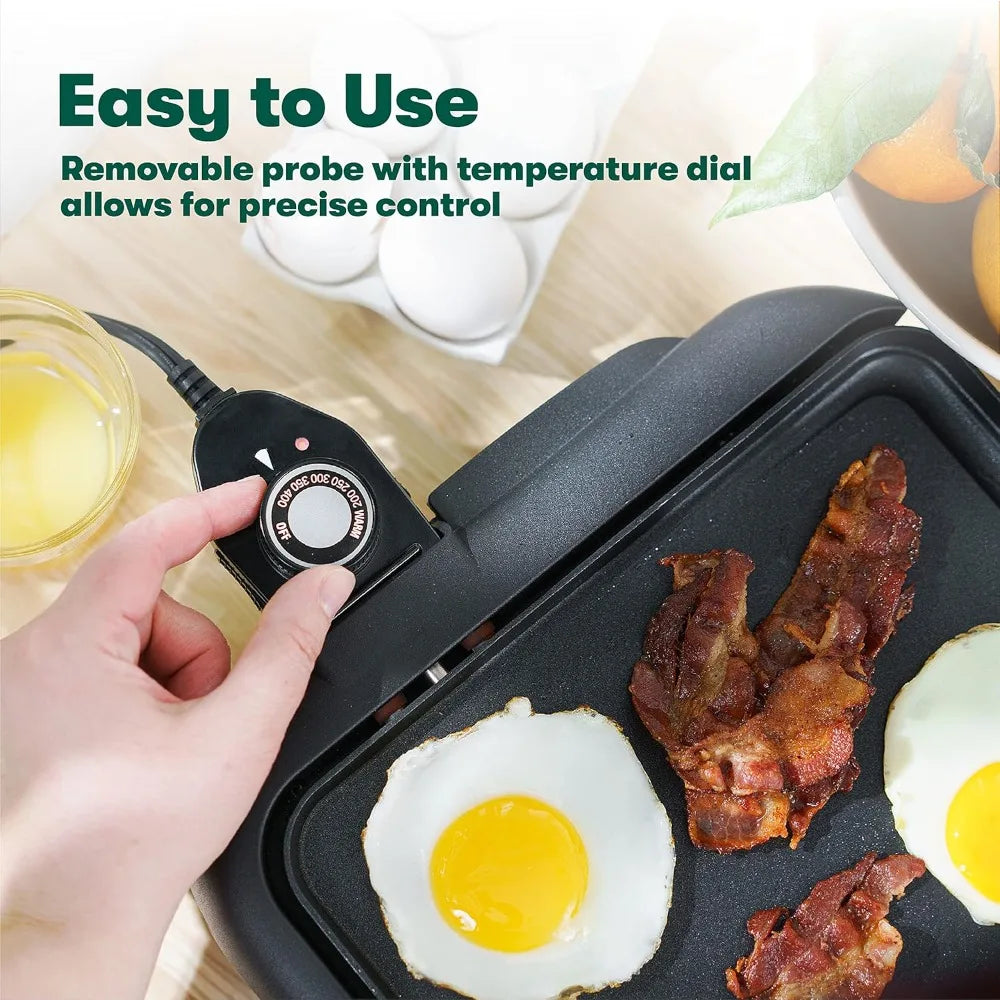 Electric Smokeless Indoor Grill Nonstick Griddle with Warming Tray Adjustable Temperature Cool Touch Handles PFOA PTFE