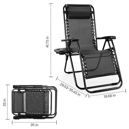 Zero Gravity Set of 2 Portable Recliner Camping Patio Outdoor Garden Lounge Chair with Cup Holder Trays Adjustable Pillow