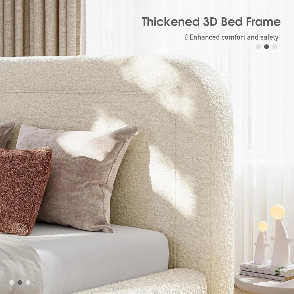 Bed Frame and Headboard, Upholstered Cloud Bed Frame, Anti-Collision Soft Rounded Corners, for Modern Bedrooms