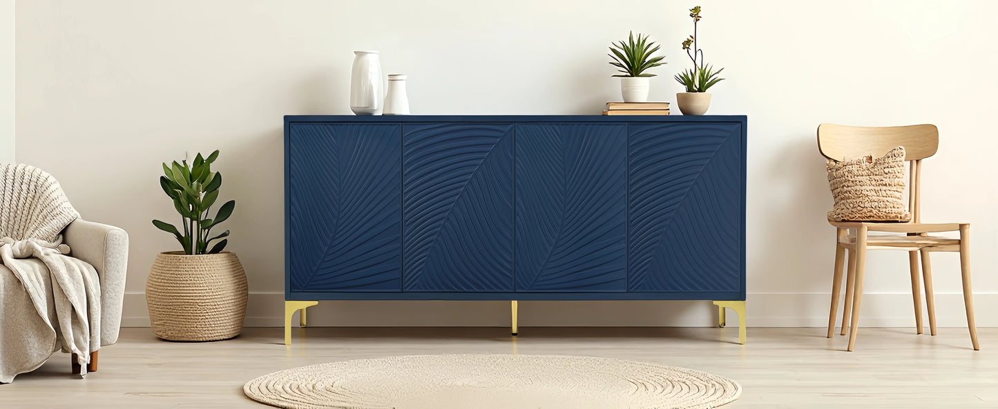 Modern 4-door Sideboard with Creative carved and shaped surface and Adjustable Shelves, Suitable for Study, Living Room