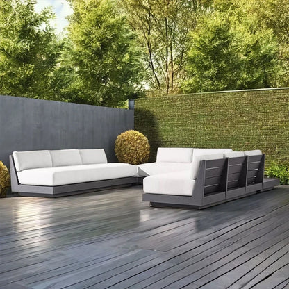 Luxury Outdoor Lounge Set - U-Shaped Sofa for Large Terrace, Pool Parties - Woven Design with Thick Cushions Coffee Table