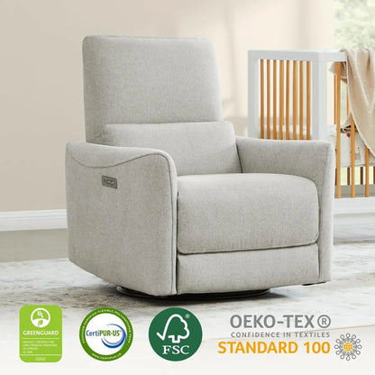 Power Recliner Chair Swivel Glider, FSC Certified Fabric Living Room Nursery Reclining Sofa Chair with Lumbar Support