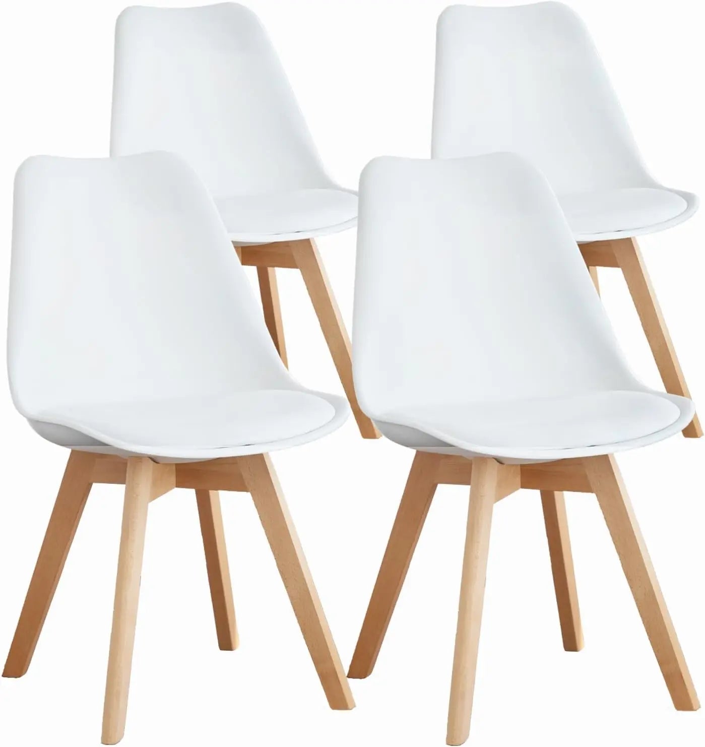 Set of 4 Modern Dining Chairs with Wood Legs and PU Leather Cushion for Kitchen, Living Room, and Outdoor Use