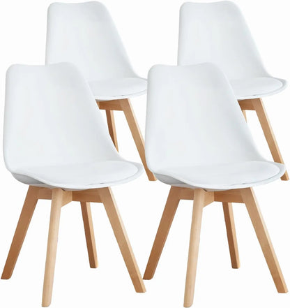 Set of 4 Modern Dining Chairs with Wood Legs and PU Leather Cushion for Kitchen, Living Room, and Outdoor Use
