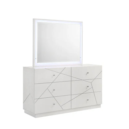 Queen 5-Piece Bedroom Set – Modern Design with Lacquer Finish, Geometric Accents, and LED Lighting