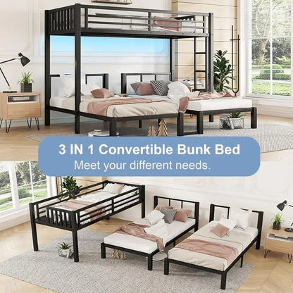 Sturdy Metal Triple Bunk Bed with LED Lights, Storage, and Charging Station for Kids