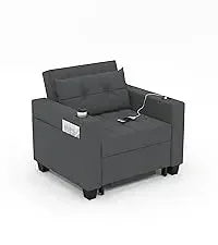 Sleeper Sofa Pullout Bed for Living Room.L Shaped Couch with Storage Chaise.USB.Cup Holder (Dark G