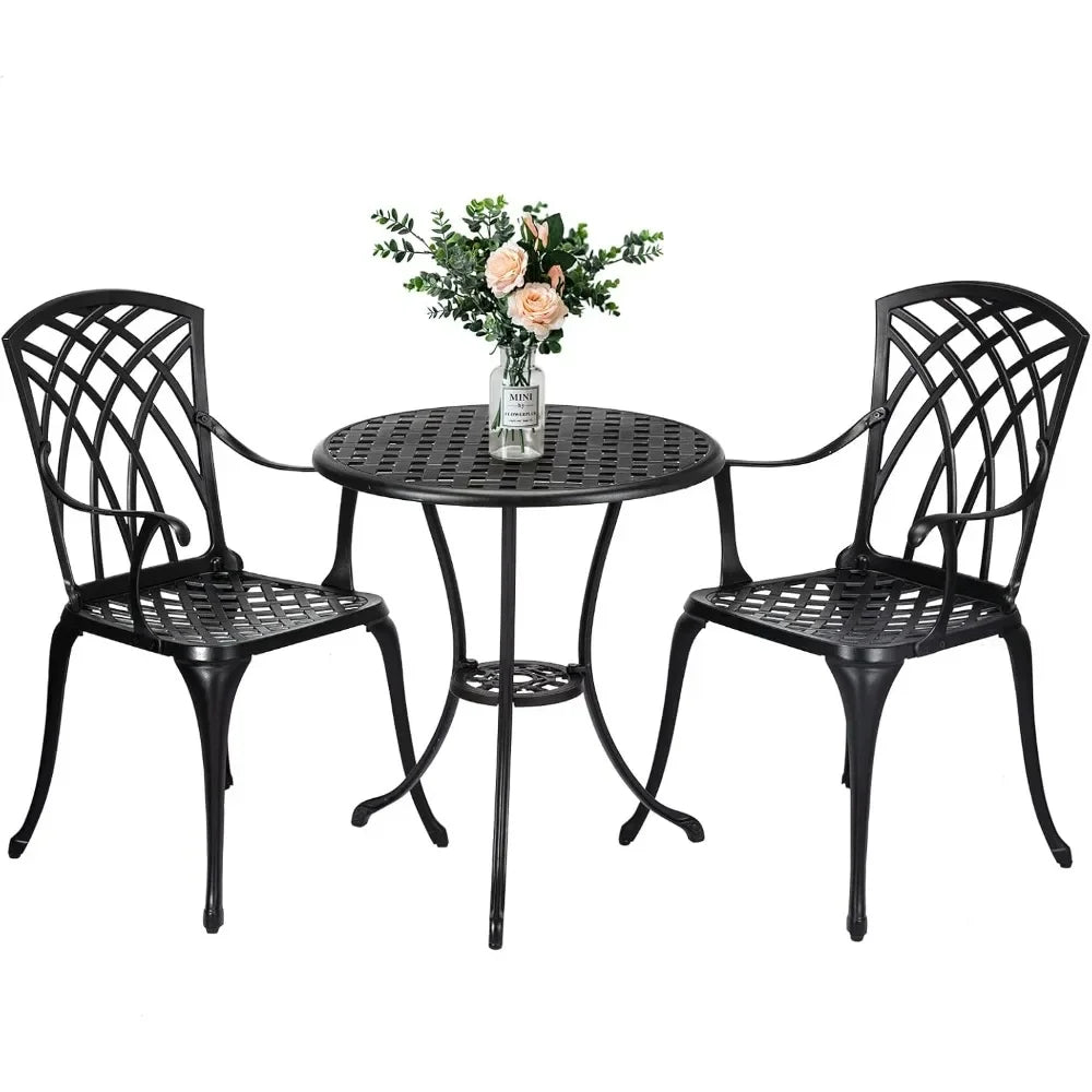 Cast Aluminum Patio Bistro Set with Umbrella Hole, 3 Piece Outdoor Bistro Set Rust-Resistant