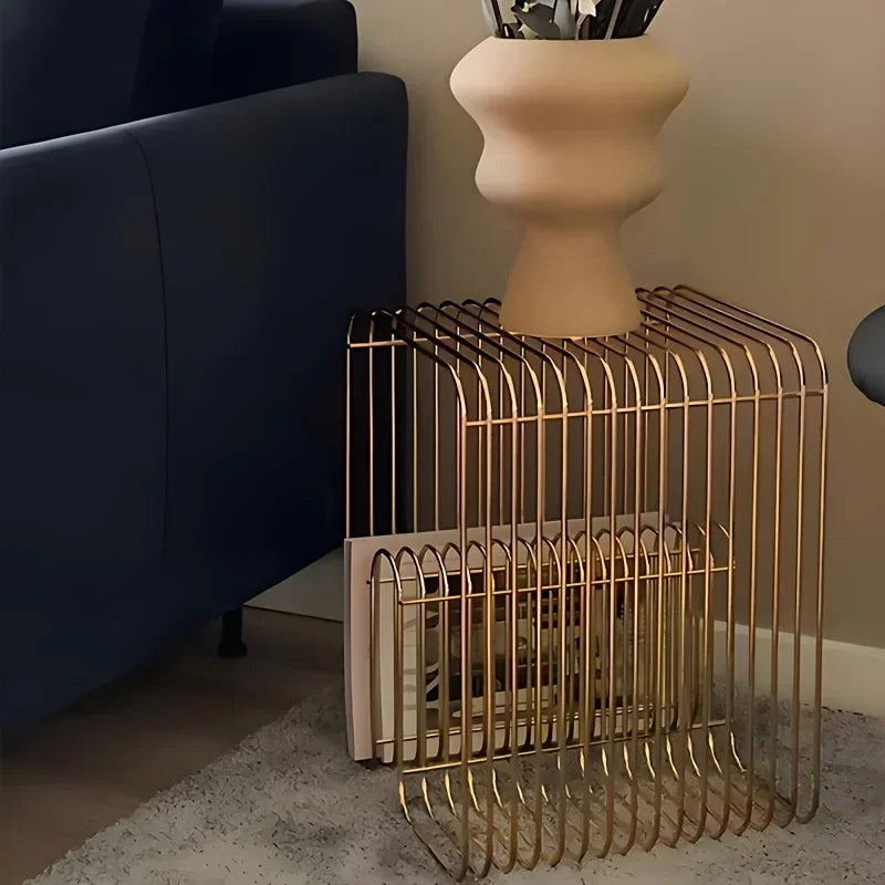 Modern Scandinavian Metal  Table Living Room Furniture Sleek  Side Table Minimalist Storage for Magazines and Books