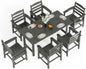 7-Piece Outdoor Patio Dining Set, HDPE All-Weather Rectangular Table with Umbrella Hole & 6 Patio Dining Chairs, Durable Patio