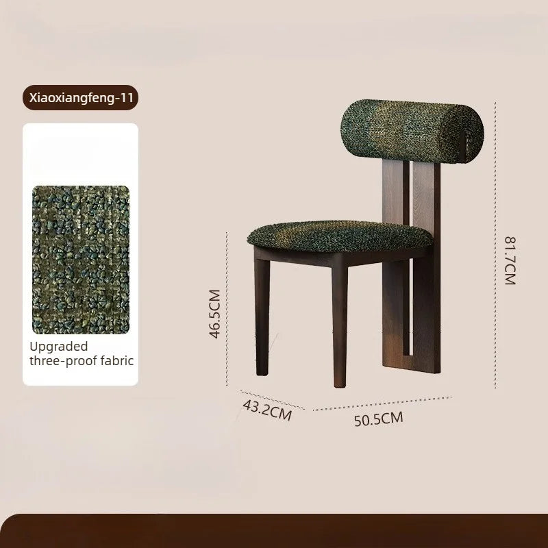 Nordic Solid Wood Dining Chairs, French Retro Style Dining Chairs, Comfortable Fabric Creative Hippo Dining Chairs