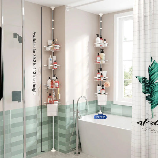 Rustproof Shower Corner Caddy Organizer for Bathroom 4 Adjustable Shelves with Tension Pole  for Bathtub Shampoo Accessories