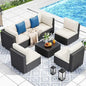 7 Pieces Patio Furniture Set, Sectional Sofa PE Rattan Wicker Conversation Set Outside Couch with Table and Cushions for Porch