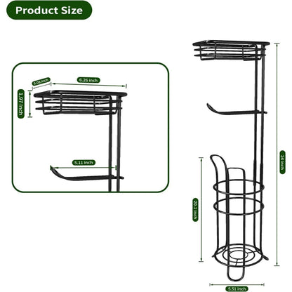 Free standing matte black toilet paper holder with integrated paper roll storage for bathroom organization compact design holds