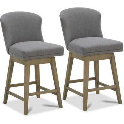 Counter Height Swivel Barstools, FSC Certified Upholstered Performance Fabric Bar Stools Set of 2, 26" Seat Height, Flint Grey